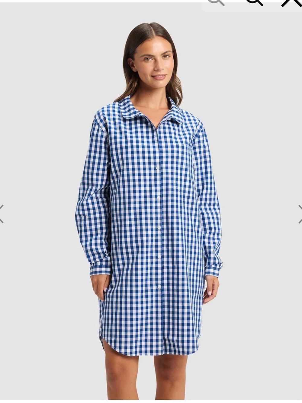 Cozy Earth NWT Women's Sutton Sleep Dress Pacific Gingham Size Large